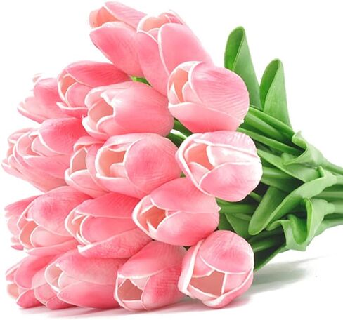 10pcs Large Artificial Tulips Real Touch Tulips Silk Fake Tulip Artificial Flowers 18.9 Inches Long Stem Large Flower Decor for Home Party Wedding Party Decoration (Light Pink) in Saudi Arabia