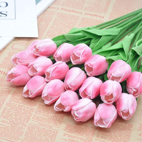 10pcs Large Artificial Tulips Real Touch Tulips Silk Fake Tulip Artificial Flowers 18.9 Inches Long Stem Large Flower Decor for Home Party Wedding Party Decoration (Light Pink) in Saudi Arabia