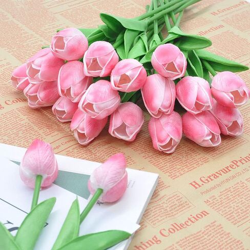 10pcs Large Artificial Tulips Real Touch Tulips Silk Fake Tulip Artificial Flowers 18.9 Inches Long Stem Large Flower Decor for Home Party Wedding Party Decoration (Light Pink) in Saudi Arabia
