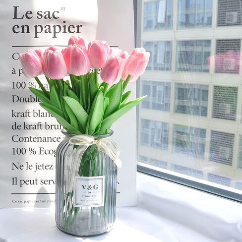10pcs Large Artificial Tulips Real Touch Tulips Silk Fake Tulip Artificial Flowers 18.9 Inches Long Stem Large Flower Decor for Home Party Wedding Party Decoration (Light Pink) in Saudi Arabia