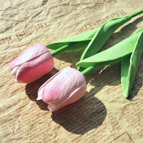 10pcs Large Artificial Tulips Real Touch Tulips Silk Fake Tulip Artificial Flowers 18.9 Inches Long Stem Large Flower Decor for Home Party Wedding Party Decoration (Light Pink) in Saudi Arabia