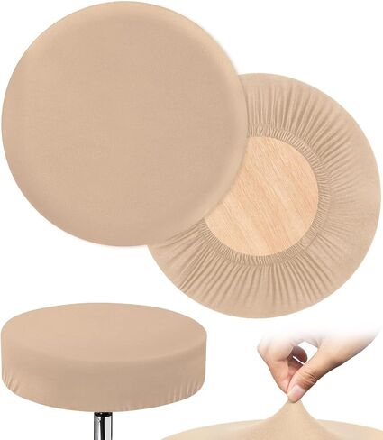 Bar Stool Covers Round, 2 Pcs Stool Slipcovers High Elastic, Circle Chair Covers, Soft & Easy to Clean Chair Seat Cushion Slipcovers Fit for Stool of Dia 11-14 Inch (Beige) in Kuwait