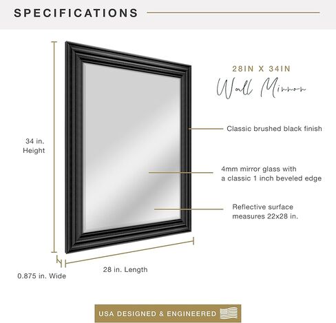 MCS 47695 مرآة حائط مضلعة، 28 × 34 بوصة، أسود مصقول in Kuwait