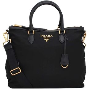 حقيبة يد نسائية من Prada Two Way Black Tessuto مصنوعة من جلد العجل 1BC060، أسود، مقاس كبير, أسود, L in Kuwait
