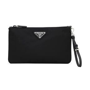 Prada Black Tessuto Nylon Pouch Case Clutch w Silver Prada Logo 1NH545, Small in Saudi Arabia