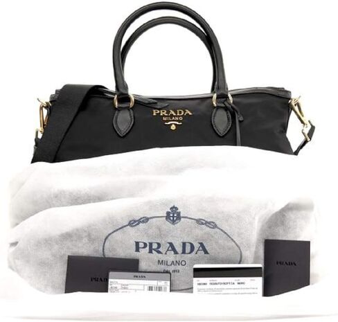 حقيبة يد نسائية من Prada Two Way Black Tessuto مصنوعة من جلد العجل 1BC060، أسود، مقاس كبير, أسود, L in Kuwait