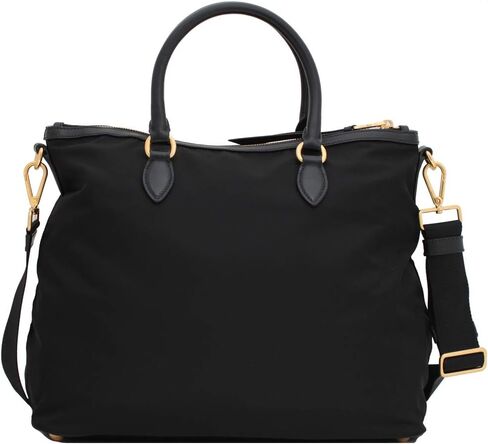 حقيبة يد نسائية من Prada Two Way Black Tessuto مصنوعة من جلد العجل 1BC060، أسود، مقاس كبير, أسود, L in Kuwait