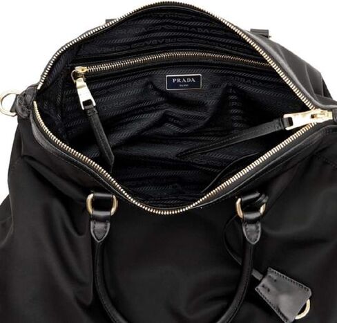 حقيبة يد نسائية من Prada Two Way Black Tessuto مصنوعة من جلد العجل 1BC060، أسود، مقاس كبير, أسود, L in Kuwait
