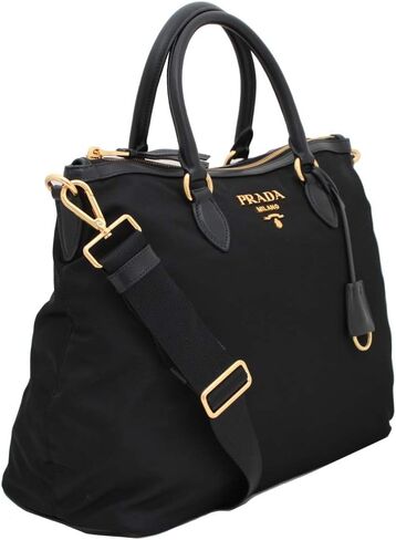 حقيبة يد نسائية من Prada Two Way Black Tessuto مصنوعة من جلد العجل 1BC060، أسود، مقاس كبير, أسود, L in Kuwait