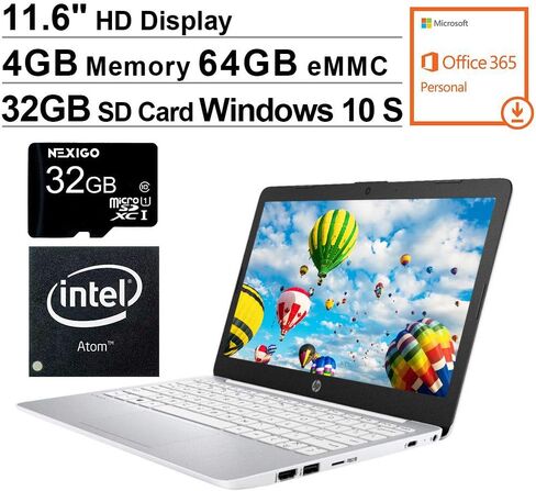 2021 Newest HP Stream 11.6 Inch Laptop, Intel Celeron N4000 up to 2.6 GHz, 4GB RAM, 32GB eMMC, WiFi, Bluetooth, HDMI, Webcam, Win 10 S, White + NexiGo 128GB MicroSD Card Bundle in Saudi Arabia