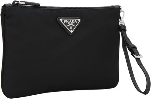 Prada Black Tessuto Nylon Pouch Case Clutch w Silver Prada Logo 1NH545, Small in Saudi Arabia