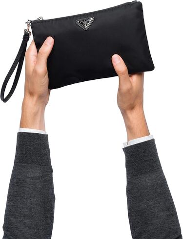 Prada Black Tessuto Nylon Pouch Case Clutch w Silver Prada Logo 1NH545, Small in Saudi Arabia