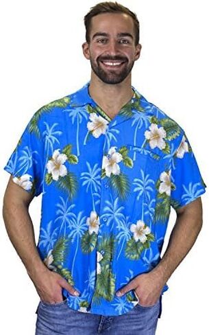 V.H.O. Funky Hawaiian Shirt for Men Shortsleeve Front-Pocket Casual Button Down Small Flower in Kuwait