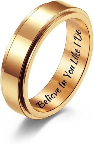 QINGDUO Believe in You Like I Do Spinner Ring for Women Men Anxiety Relief - 6MM Stainless Steel High Polished Spinner Fidget Ring Stress Relief Rings Gift for Graduation Wedding,Size 5-12 in Saudi Arabia