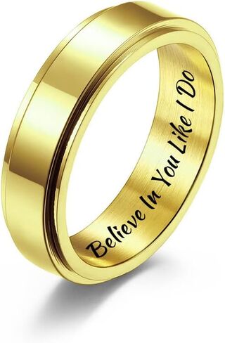 QINGDUO Believe in You Like I Do Spinner Ring for Women Men Anxiety Relief - 6MM Stainless Steel High Polished Spinner Fidget Ring Stress Relief Rings Gift for Graduation Wedding,Size 5-12 in Saudi Arabia