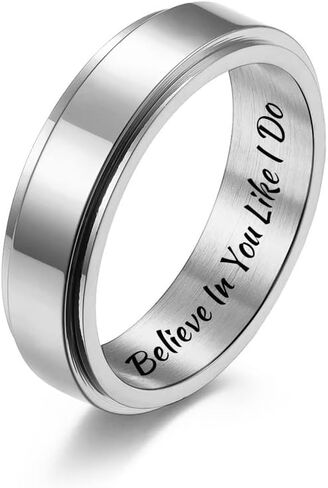QINGDUO Believe in You Like I Do Spinner Ring for Women Men Anxiety Relief - 6MM Stainless Steel High Polished Spinner Fidget Ring Stress Relief Rings Gift for Graduation Wedding,Size 5-12 in Saudi Arabia