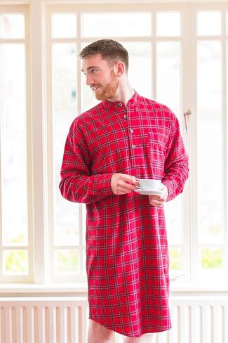 قميص نوم رجالي من Lee Valley مصنوع من القطن الأيرلندي الأصلي (صغير، LV27 Red Tartan) in Kuwait