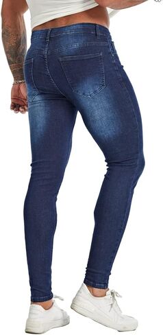 FIILIMER Men's Super Skinny Stretch Tapered Leg Slim Fit Ripped Distressed Jeans in Saudi Arabia