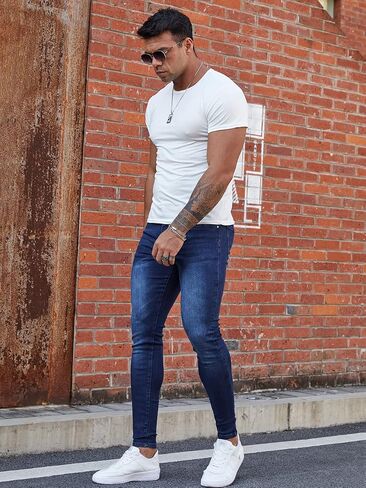 FIILIMER Men's Super Skinny Stretch Tapered Leg Slim Fit Ripped Distressed Jeans in Saudi Arabia