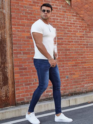 FIILIMER Men's Super Skinny Stretch Tapered Leg Slim Fit Ripped Distressed Jeans in Saudi Arabia