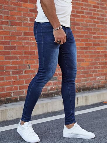 FIILIMER Men's Super Skinny Stretch Tapered Leg Slim Fit Ripped Distressed Jeans in Saudi Arabia