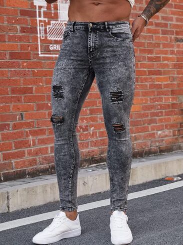 FIILIMER Men's Super Skinny Stretch Tapered Leg Slim Fit Ripped Distressed Jeans in Saudi Arabia