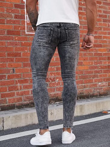 FIILIMER Men's Super Skinny Stretch Tapered Leg Slim Fit Ripped Distressed Jeans in Saudi Arabia