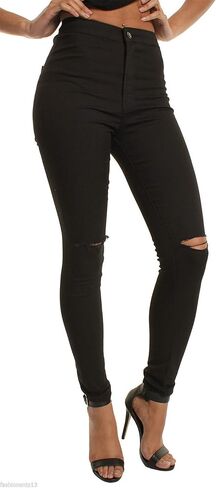 Andongnywell Women's Oversized Stretch Knee Ripped Jeans Mid Waist Knee Skinny Distressed Boyfriend Denim Pants in Kuwait