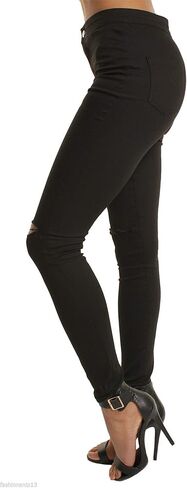 Andongnywell Women's Oversized Stretch Knee Ripped Jeans Mid Waist Knee Skinny Distressed Boyfriend Denim Pants in Kuwait