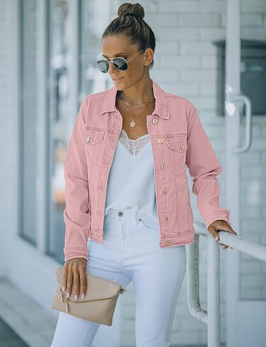 luvamia Women's Basic Button Down Stretch Fitted Long Sleeves Denim Jean Jacket in Saudi Arabia
