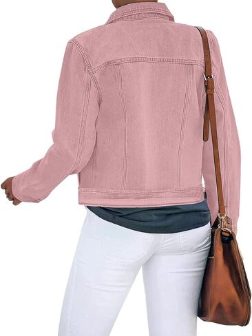 luvamia Women's Basic Button Down Stretch Fitted Long Sleeves Denim Jean Jacket in Saudi Arabia