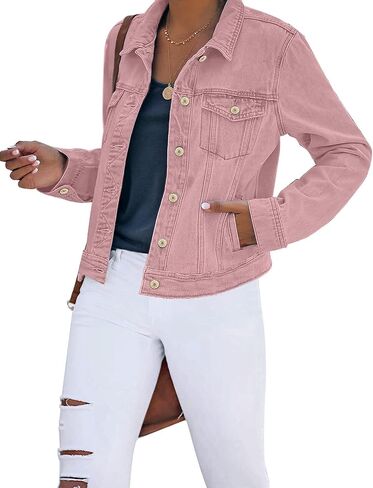 luvamia Women's Basic Button Down Stretch Fitted Long Sleeves Denim Jean Jacket in Saudi Arabia