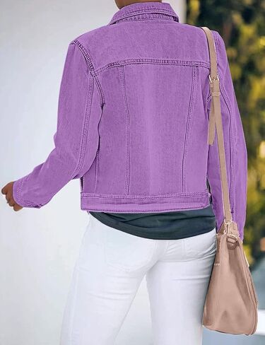 luvamia Women's Basic Button Down Stretch Fitted Long Sleeves Denim Jean Jacket in Saudi Arabia
