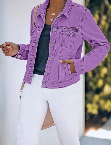 luvamia Women's Basic Button Down Stretch Fitted Long Sleeves Denim Jean Jacket in Saudi Arabia