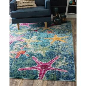 Unique Loom Positano Collection Coastal Modern Bright Colors Starfish Navy Blue Area Rug (8' x 10') in Kuwait
