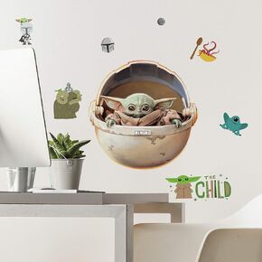 رووم ميتس RMK4456GM The Mandalorian: Baby Yoda Grogu | ملصقات جدارية قابلة للإزالة واللصق للأطفال العملاقة، أخضر، أسمر داكن، ملصق حائط عملاق، 23.7 بوصة. 30.3 بوصة