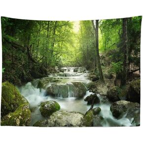 BELECO Green Forest Tapestry Backdrop Small Waterfall Wall Tapestry Natural Scenery River Stream Wall Hanging Forest Landscape Tapestries for Bedroom Living Room Dorm Art Wall Decor in Saudi Arabia