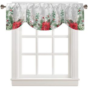 Blue Christmas Snowflake Curtain Valance for Windows/Living Room/Kitchen/Bathroom/Farmhouse, Green Orange Snowman Xmas Winter Curtain Short Rod Pocket Tier Curtain Window Treatment Retro Panel 42x12 in Saudi Arabia