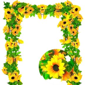 4 Pack Artificial Sunflower Garlands Decor, Silk Sunflower Vine Artificial Flowers Garland with Green Leaves for Wedding Party Wall Decoration in Saudi Arabia