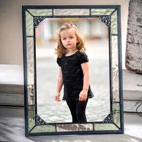 4x6 Picture Frame Green Stained Glass Photo Vintage Home Decor Easel Vertical Horizontal Family Baby Pic 404-46HV
