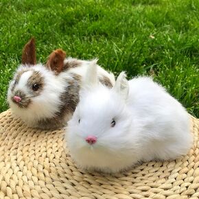 Pack of 2 Realistic Furry Princess Rabbits Figurines Simulation Farm Animal Models Home Decoration Lifelike Easter Bunnies Statue Photography Props (2xWhite&Brown)