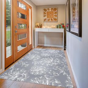 3×5 Feet Extra Large 1/10" Ultra Thin Front Door Mat Indoor Entryway Area Rug for Inside Entry, Non Slip Washable Rubber Interior Door Mats Entrance Home, Baroque Black