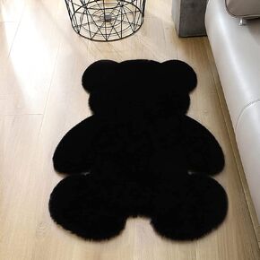 2ft Black Small Bear Shag Rug,Soft Fluffy Faux Sheepskin Fur Rug Fuzzy Shaggy Area Rug Cute Plush Carpet for Nursery Kids Girls Bedroom Room Aesthetic Living Room Floor Home Décor