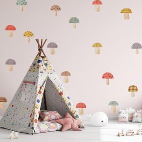Watercolor Mushroom Decor Retro Wall Decals - Peel and Stick Vinyl Stickers for Kids Nursery Baby Room Bedroom - Wall Art Decor in Saudi Arabia