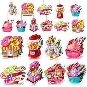 24 Pieces Christmas Wood Hanging Candy Cake, Colorful Christmas Candy Cane Ornaments with Rope for Xmas Tree Home Decor Party Decorations Supplies in Saudi Arabia