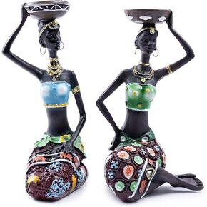 African Figurine Tribal Lady Statues Sculptures Women Home Decor Bedroom Decorations 2 Pack Candle Holders Art Gifts