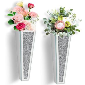 مجموعة مزهرية للزهور مكونة من قطعتين، مزهرية فضية معلقة على الحائط من الكريستال الماسي لديكور الحائط والزهور والنباتات، ديكور منزلي فاخر لتزيين الحائط وغرفة المعيشة وغرفة النوم وغرفة الطعام in Kuwait