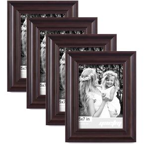 Yaetm 4x6 Picture Frame Set of 4, 1.4" Wide Molding & Brown Wood Grain Photo Frames with HD Tempered Glass, for Table Top & Wall Mounting (4 pack, Brown Wood Grain) in Saudi Arabia