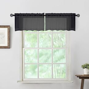 Sheer Black Kitchen Curtains 24 inch Length 2 PCS, Semi Sheer Linen Curtains for Bedroom, Faux Linen Textured Burlap Short Tier Farmhouse Cafe Curtains for Small Windows, 30Wx24L inch in Saudi Arabia