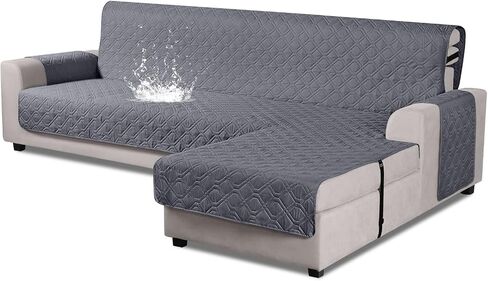 VANSOFY Upgraded Sectional Couch Covers 100% Waterproof L Shaped Sofa Slipcover Reversible Chaise Lounge Cover for Sectional Sofa Furniture Protector Cover for Pets Dog Cat(Large, Gray) in Kuwait